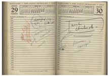 Sheldon Mayer's Personal Day Planner From 1944 When Mayer Edited All-American Publications -- Nearly Every Day Filled-in With Dozens of Artists & Strips Like Flash, Green Lantern, Wonder Woman, Etc.